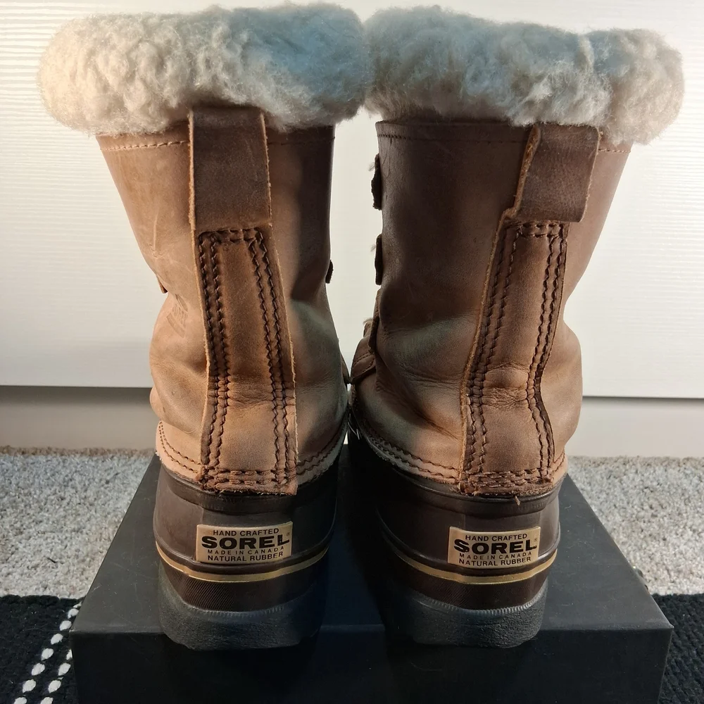Vintage Sorel Alpine Men's Leather Winter Boots Wool Shearling Lining Size 9